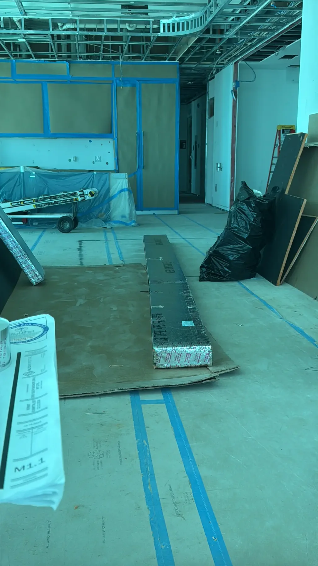 Ductwork materials in a room under construction